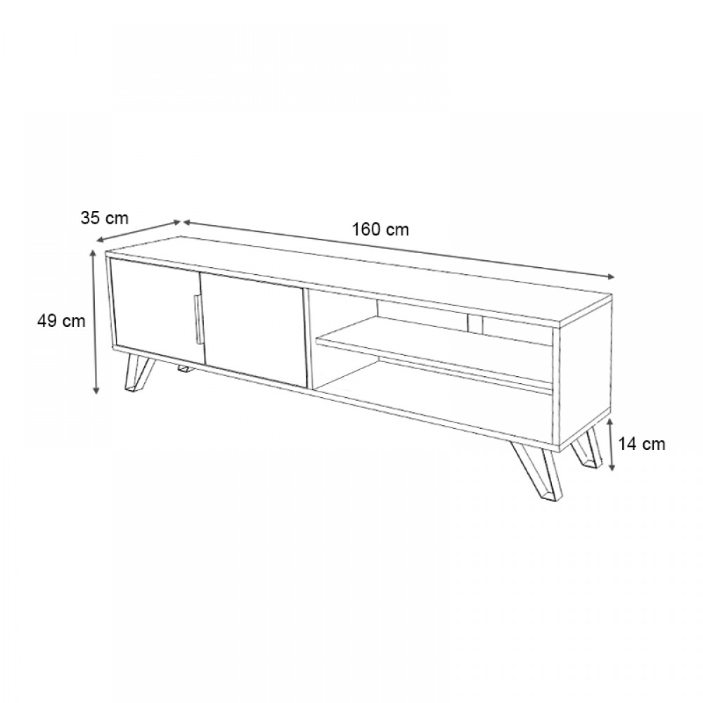 Έπιπλο τηλεόρασης Foot Megapap χρώμα καρυδί 160x35x49εκ.