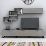 Σύνθεση τηλεόρασης Heydar Megapap χρώμα γκρι σκυροδέματος 210x35x40εκ.