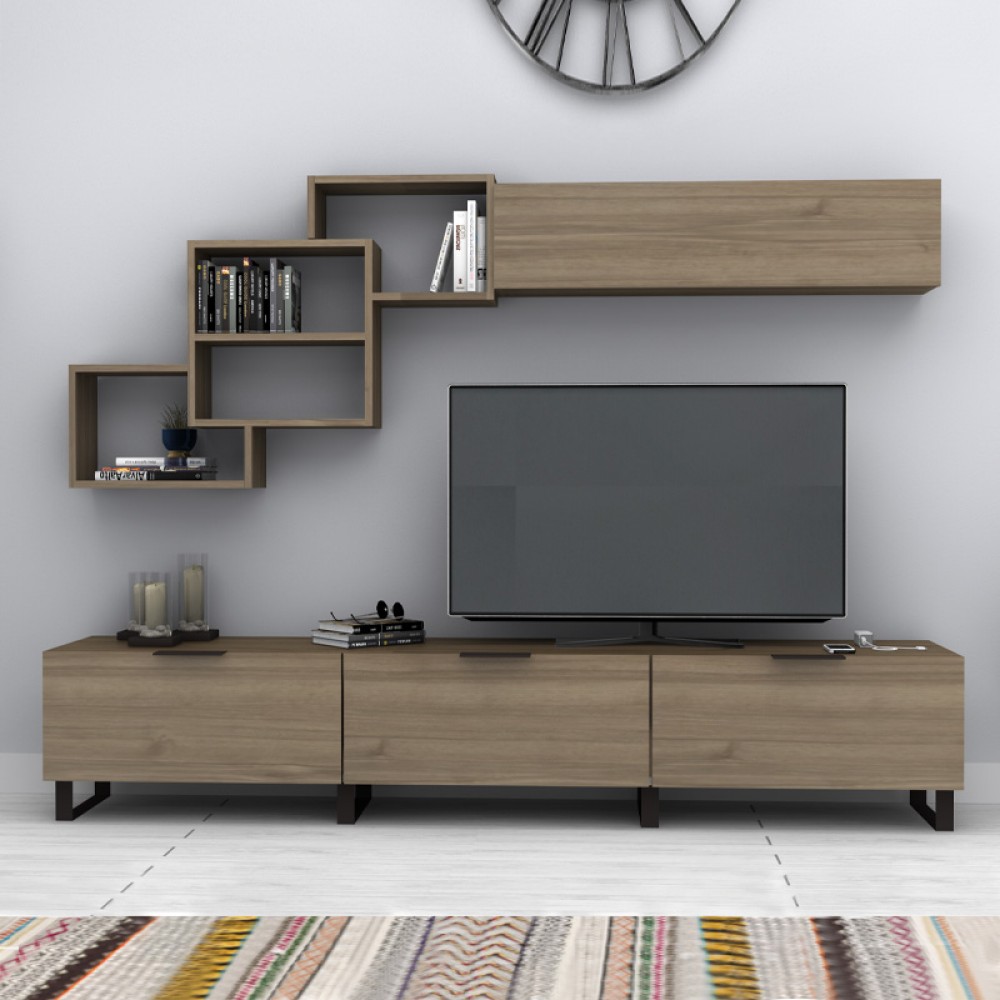 Σύνθεση τηλεόρασης Heydar Megapap χρώμα καρυδί 210x35x40εκ.