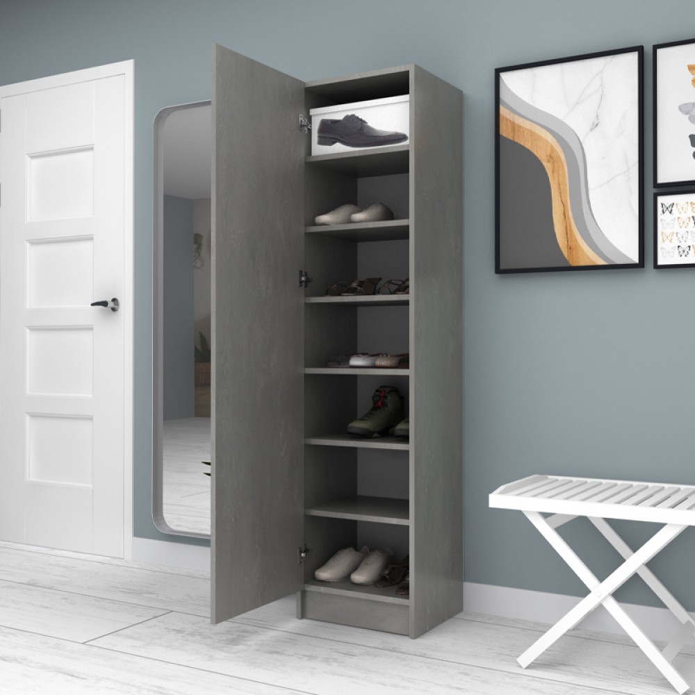Ντουλάπα ρούχων - παπουτσοθήκη Petro Megapap μονόφυλλη χρώμα γκρι σκυροδέματος 45x38x180εκ.
