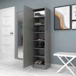 Ντουλάπα ρούχων - παπουτσοθήκη Petro Megapap μονόφυλλη χρώμα γκρι σκυροδέματος 45x38x180εκ.