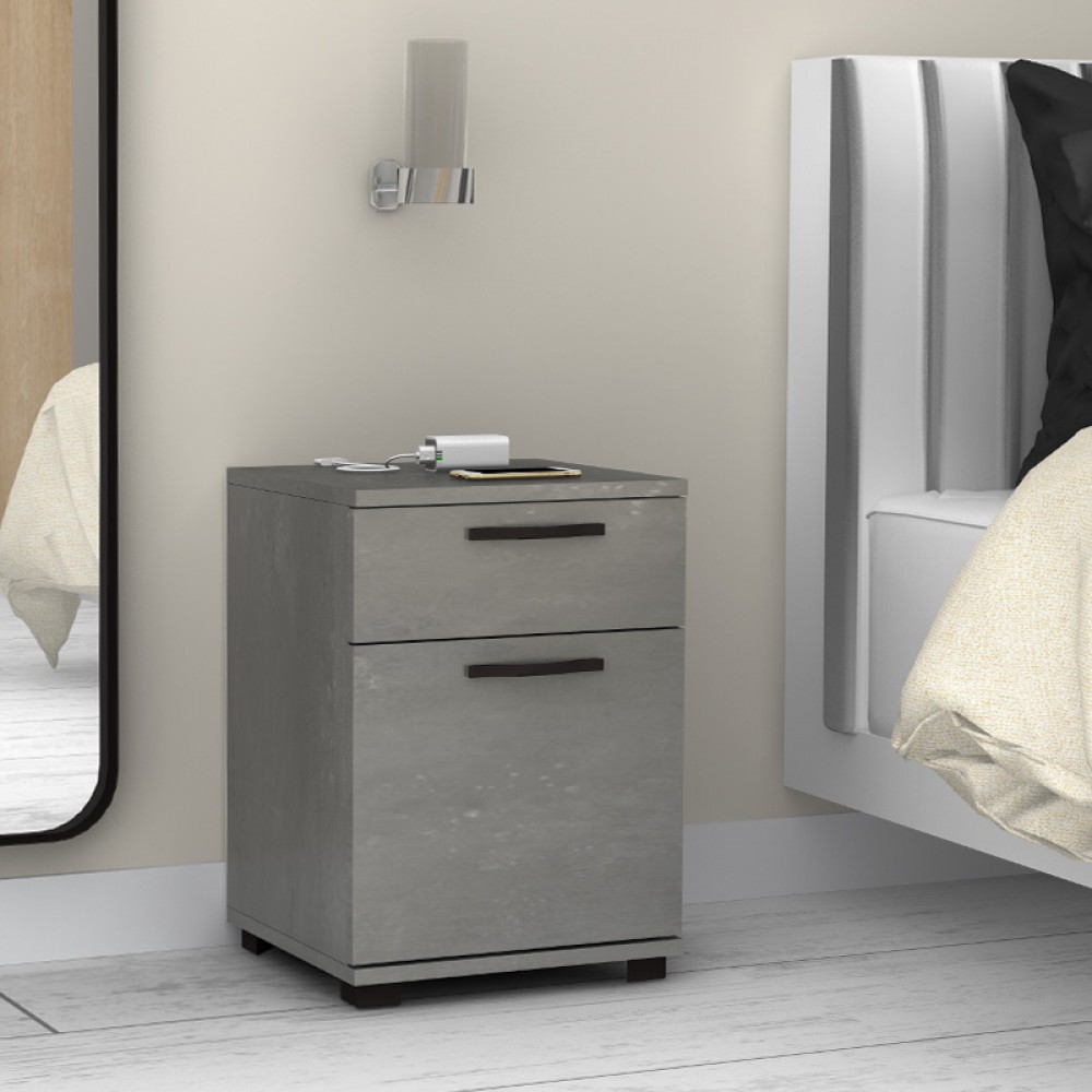 Κομοδίνο - Συρταριέρα γραφείου Veto Megapap χρώμα γκρι σκυροδέματος 40x39x57εκ.