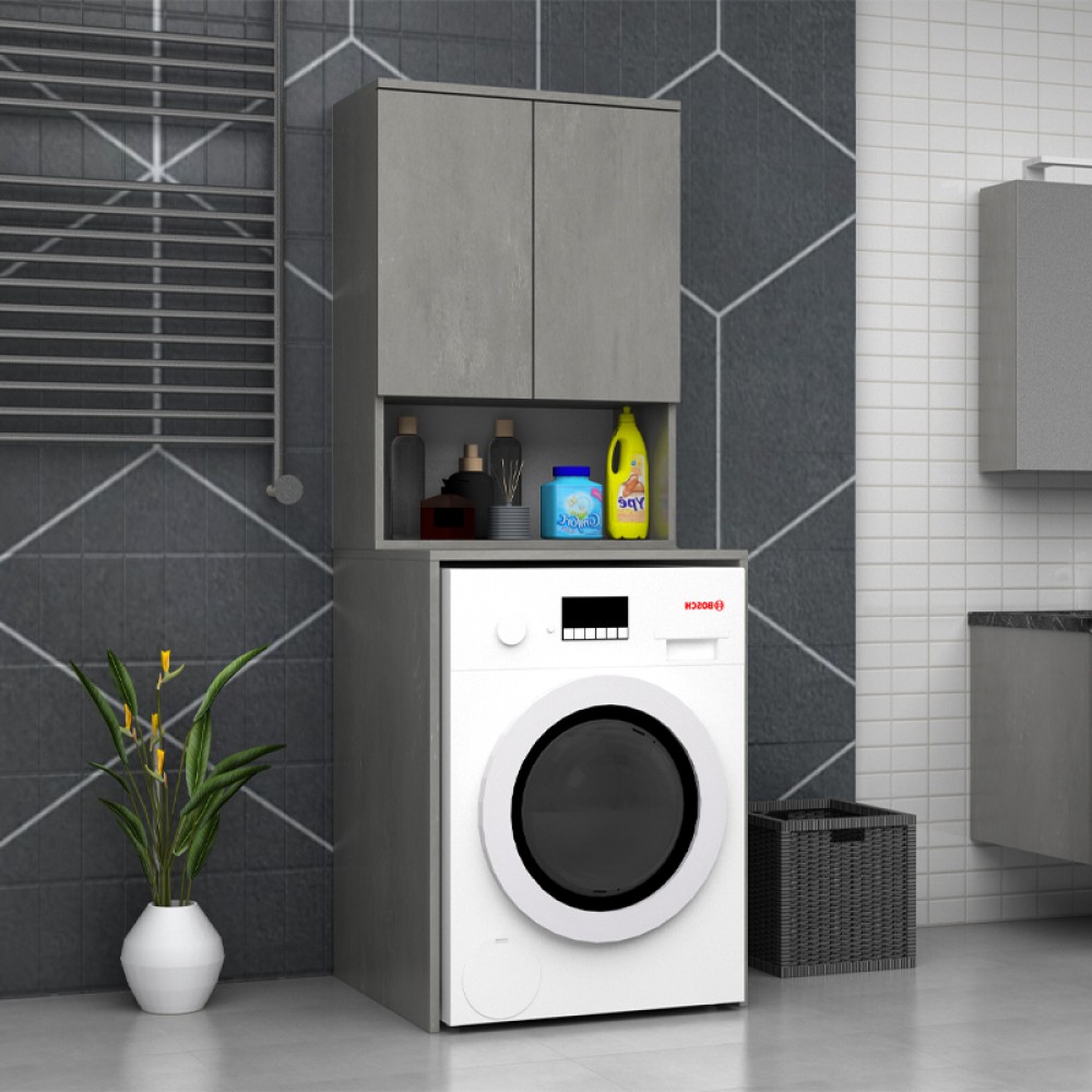 Έπιπλο πλυντηρίου Cozen Megapap χρώμα γκρι σκυροδέματος 65x60x178εκ.