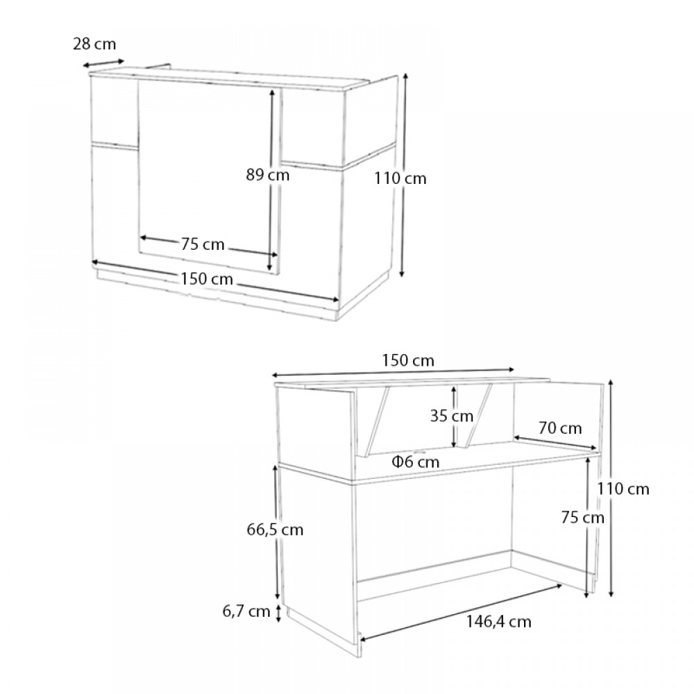 Γραφείο υποδοχής - reception Gemini Megapap χρώμα λευκό 150x70x110εκ.