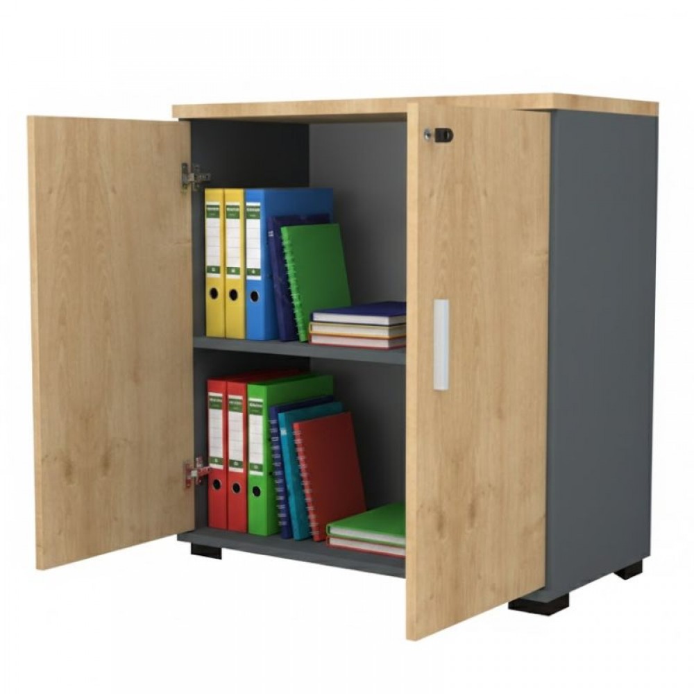 Ντουλάπι γραφείου με κλειδαριά επαγγελματικό Venturo Megapap χρώμα ανθρακί - φυσικό οξιάς 80x40x80εκ.