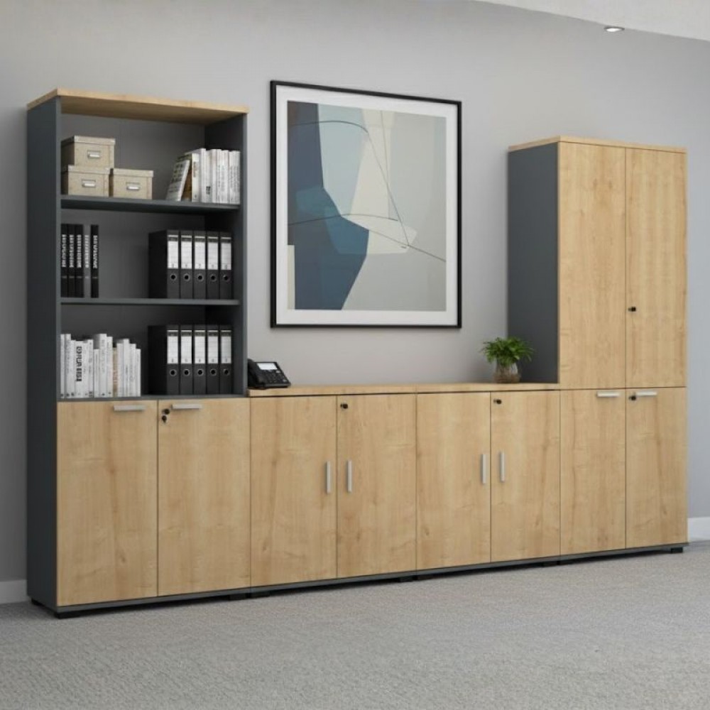 Ντουλάπι γραφείου με κλειδαριά επαγγελματικό Venturo Megapap χρώμα ανθρακί - φυσικό οξιάς 80x40x80εκ.