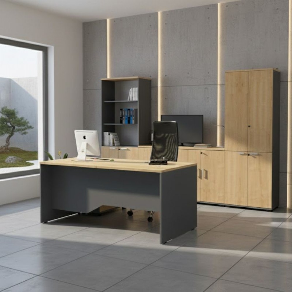 Γραφείο επαγγελματικό Venturo Megapap χρώμα ανθρακί - φυσικό οξιάς 150x80x75εκ.