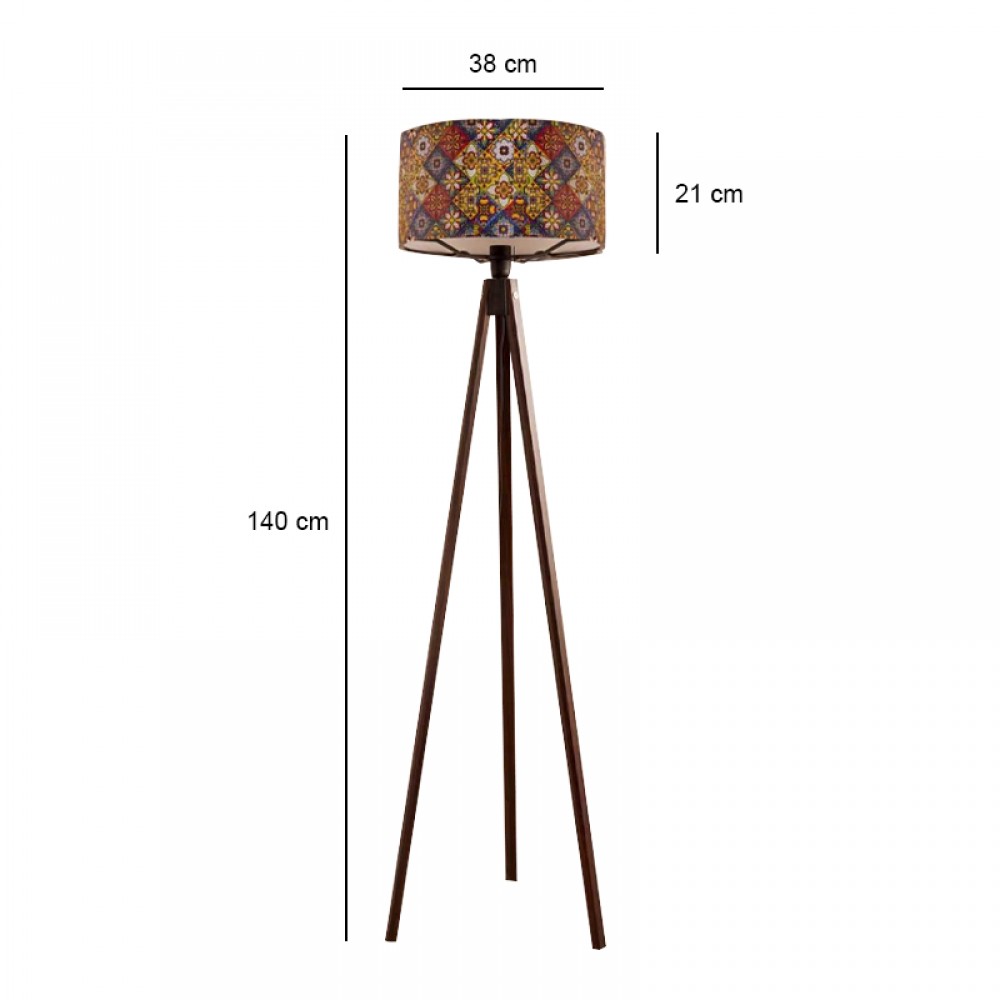 Φωτιστικό δαπέδου Rosling Megapap Mdf/ύφασμα Pvc χρώμα καρυδί - πολύχρωμο 38x38x140εκ.