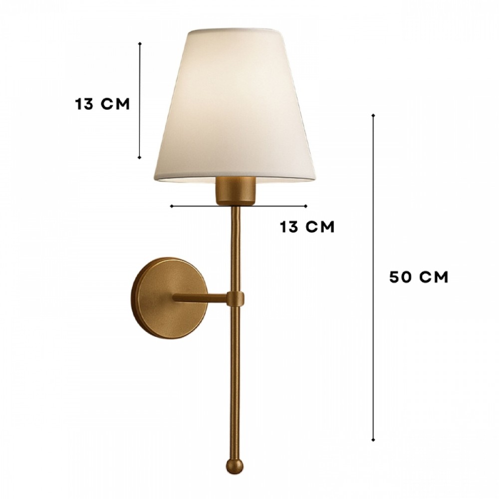 Απλίκα τοίχου Verma Megapap E27 υφασμάτινη - μεταλλική χρώμα χρυσό - κρεμ 13x13x50εκ.