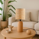 Φωτιστικό επιτραπέζιο Cora Megapap E14 ξύλινο - pe rattan χρώμα φυσικό Ø15x35εκ.