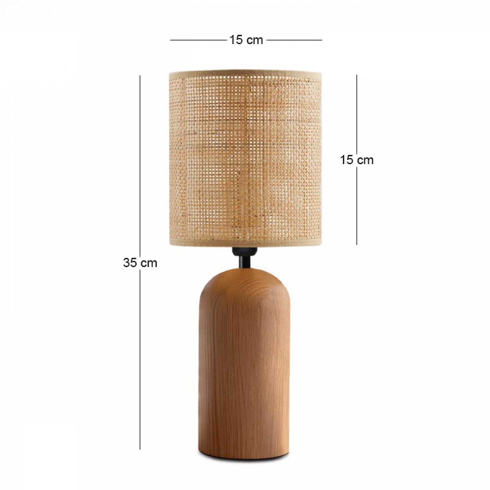 Φωτιστικό επιτραπέζιο Cora Megapap E14 ξύλινο - pe rattan χρώμα φυσικό Ø15x35εκ.
