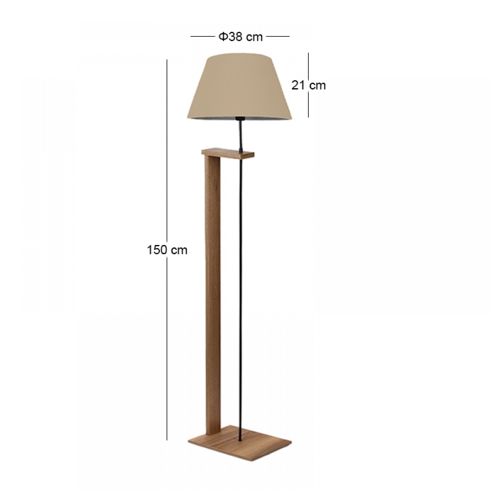 Φωτιστικό δαπέδου Moris Megapap MDF - ύφασμα PVC χρώμα καρυδί - μπεζ Φ38x150εκ.