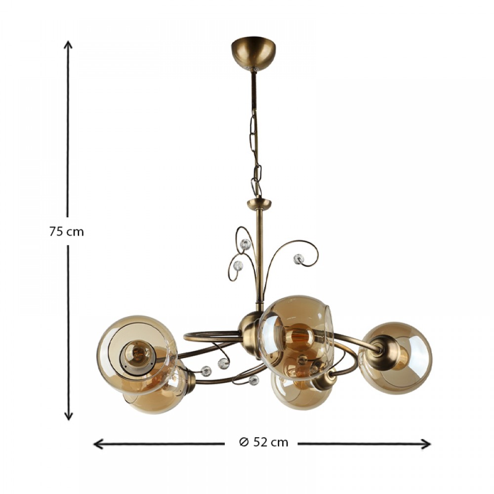 Φωτιστικό οροφής Zara Megapap E27 μεταλλικό πεντάφωτο χρώμα μπρονζέ Φ52x75εκ.