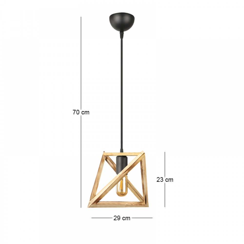 Φωτιστικό οροφής Piramit Megapap E27 ξύλινο μονόφωτο χρώμα φυσικό 29x25x70εκ.