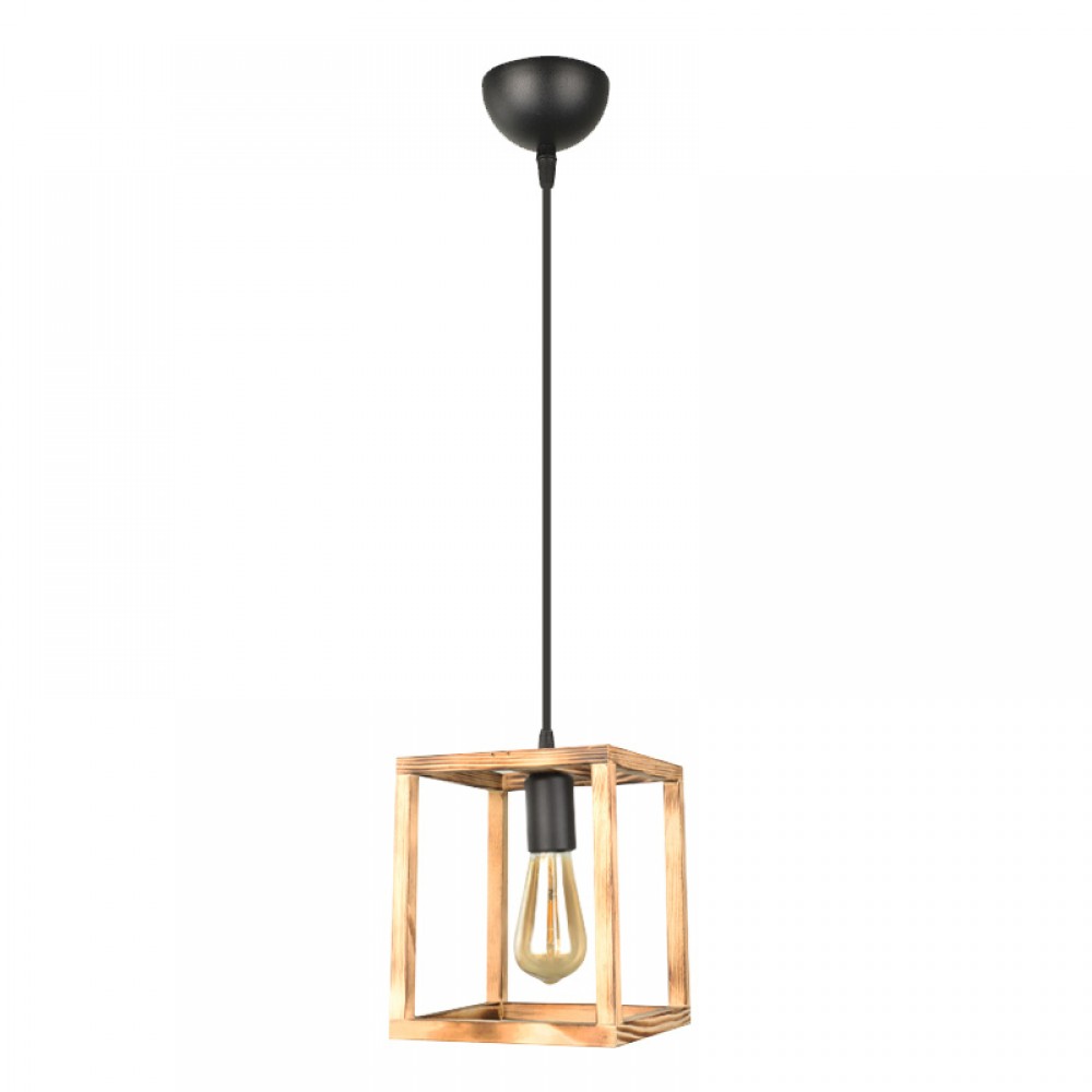 Φωτιστικό οροφής Kubo Megapap E27 ξύλινο μονόφωτο χρώμα φυσικό 18x18x65εκ.