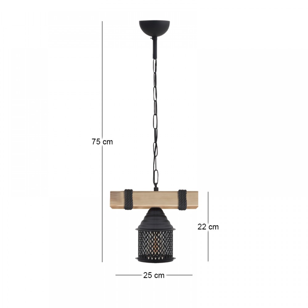 Φωτιστικό οροφής Elora Megapap E27 ξύλινο - μεταλλικό μονόφωτο χρώμα φυσικό - μαύρο 25x13x75εκ.