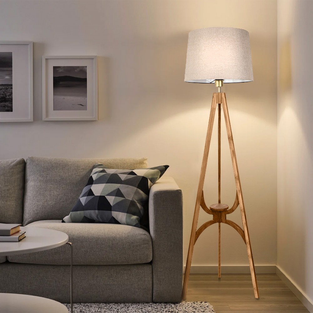 Φωτιστικό δαπέδου Solen Megapap E27 ξύλινο - ύφασμα PVC χρώμα καρυδί - μπεζ 45x45x155εκ.