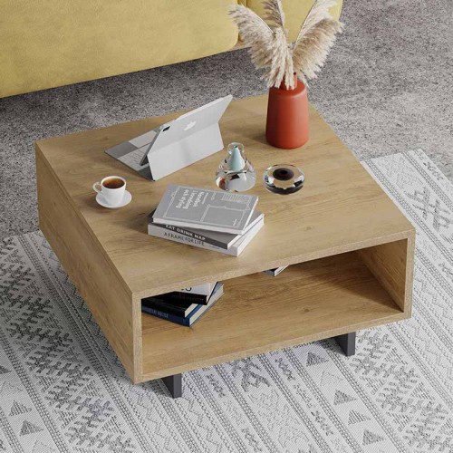 Τραπεζάκι σαλονιού Hola Megapap χρώμα sapphire oak - ανθρακί 60x60x32εκ.