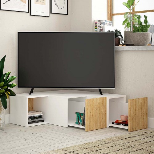 Έπιπλο τηλεόρασης γωνιακό Compact Megapap χρώμα λευκό - sapphire oak 94,2x90,6x31,4εκ.