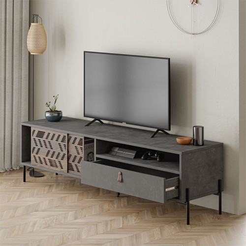 Έπιπλο τηλεόρασης Dionysos Megapap χρώμα γκρι ρετρό 170x45x48,6εκ.