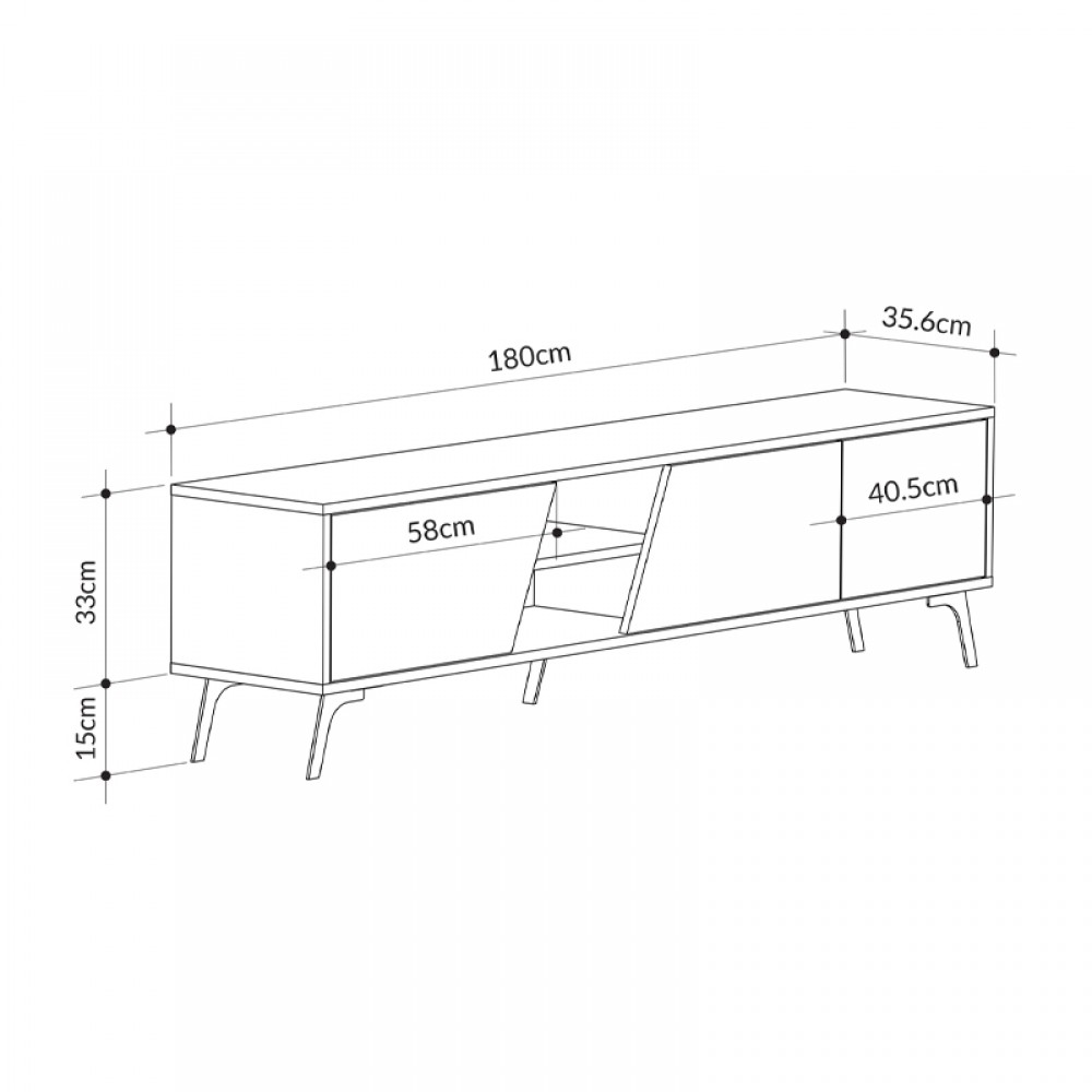 Έπιπλο τηλεόρασης Fiona Megapap χρώμα ανοιχτό καρυδί 180x35,6x48εκ.