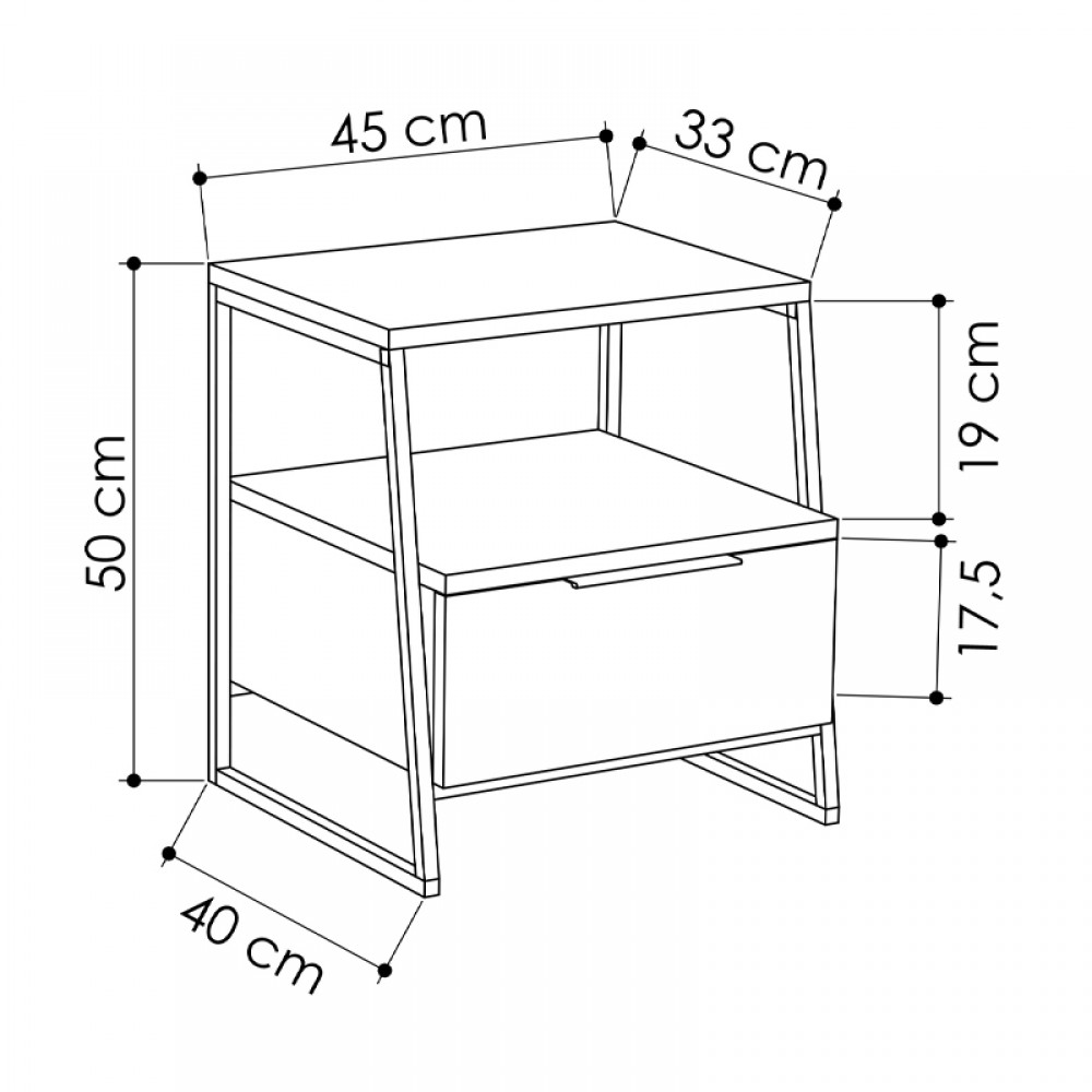 Κομοδίνο μελαμίνης Pal Megapap χρώμα γκρι ρετρό 45x40x50εκ.
