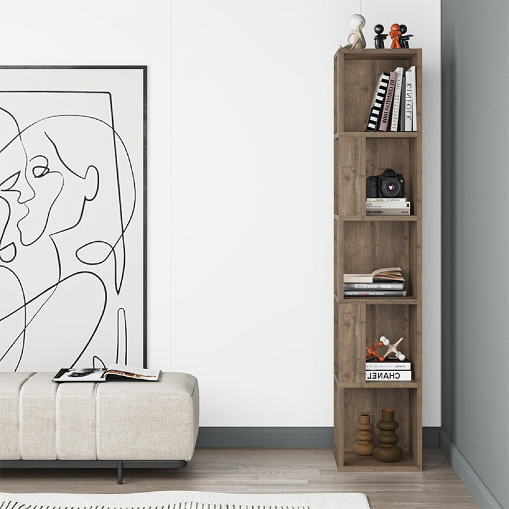 Βιβλιοθήκη γωνιακή Piano Megapap χρώμα ανοιχτό καρυδί 31,4x31,4x158,9εκ.