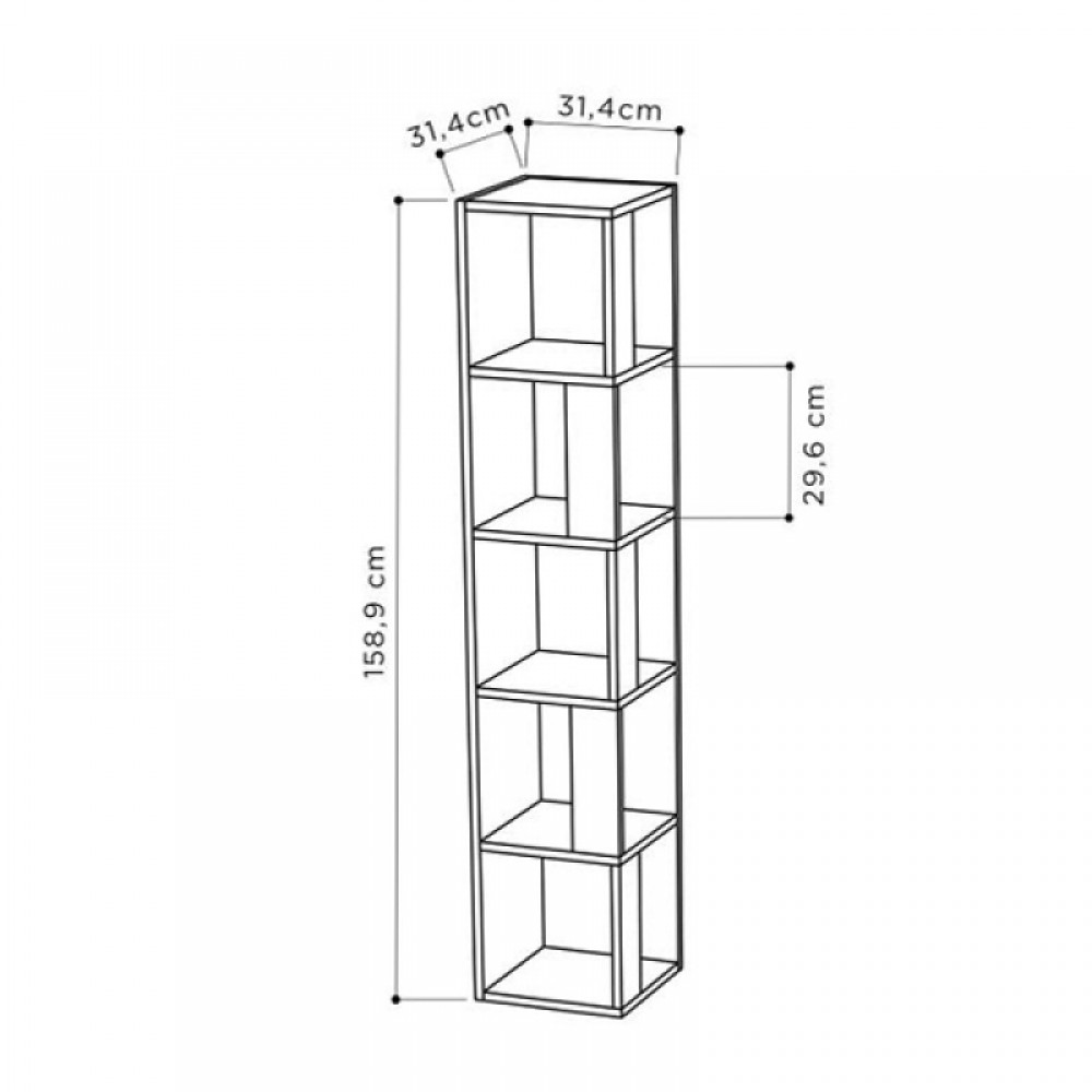Βιβλιοθήκη γωνιακή Piano Megapap χρώμα ανοιχτό καρυδί 31,4x31,4x158,9εκ.