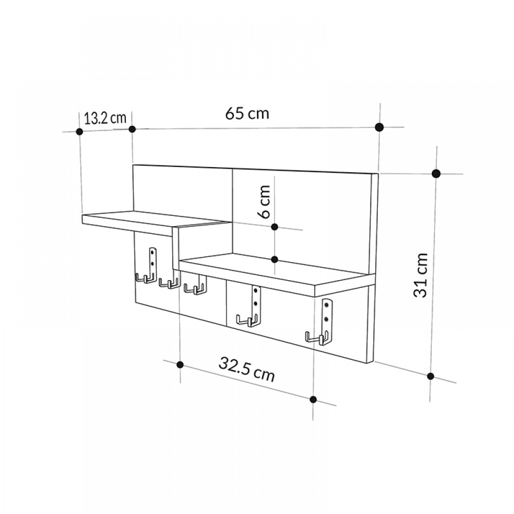 Κρεμάστρα τοίχου Harmon Megapap χρώμα γκρι ρετρό 65x15x31εκ.