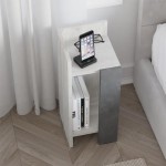 Κομοδίνο Elos Megapap αριστερό χρώμα λευκό αντικέ - γκρι ρετρό 25x27x60εκ.