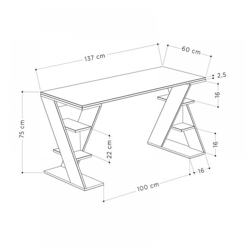 Γραφείο εργασίας Papillon Megapap χρώμα sapphire oak - λευκό 137x60x75εκ