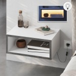 Κομοδίνο επιτοίχιο Brik Megapap με LED χρώμα λευκό - γκρι ρετρό 45x30x18εκ.