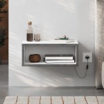 Κομοδίνο επιτοίχιο Brik Megapap με LED χρώμα λευκό - γκρι ρετρό 45x30x18εκ.