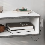 Κομοδίνο επιτοίχιο Brik Megapap με LED χρώμα λευκό - γκρι ρετρό 45x30x18εκ.