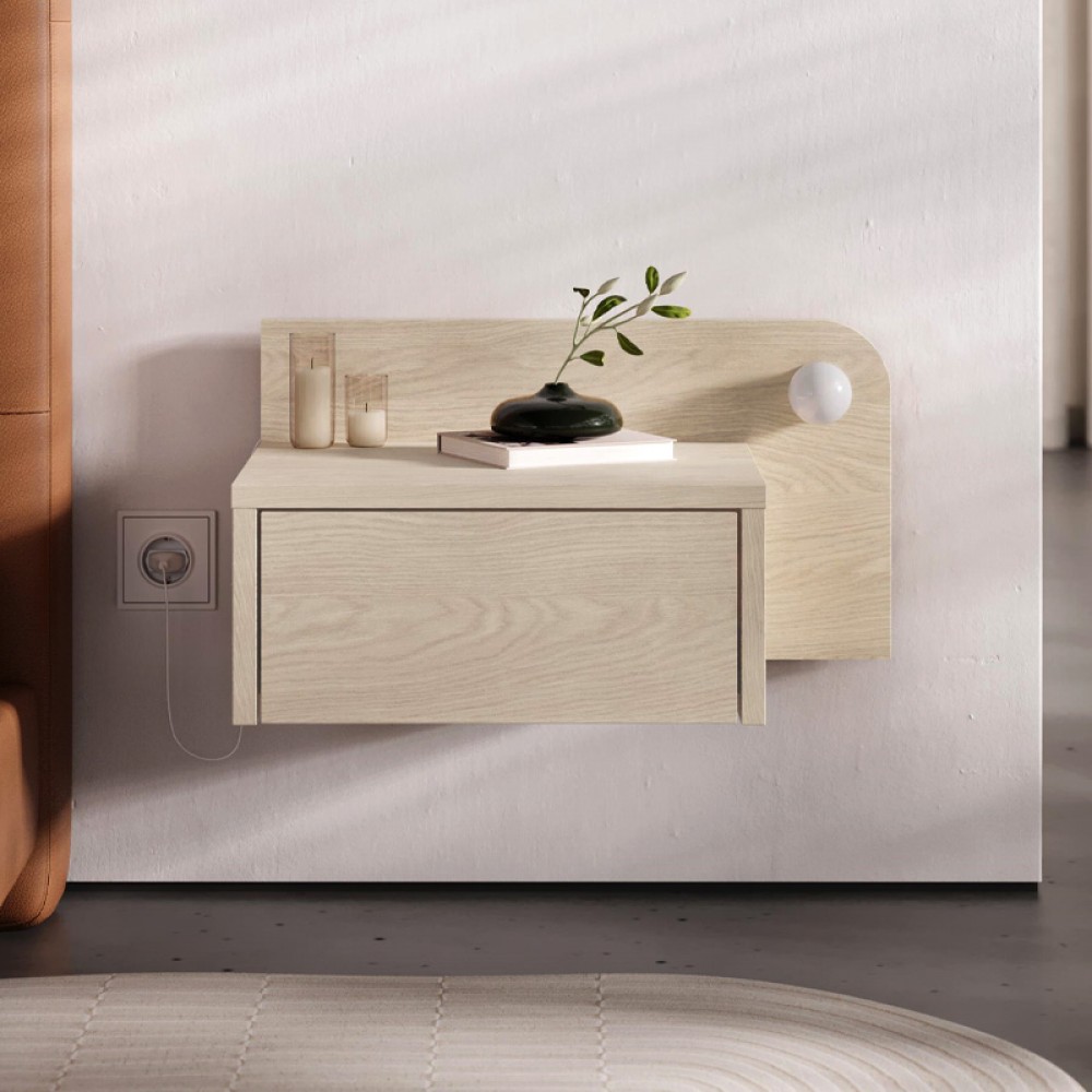 Κομοδίνο επιτοίχιο Dotta Megapap με LED χρώμα light oak 52x33,6x28εκ.