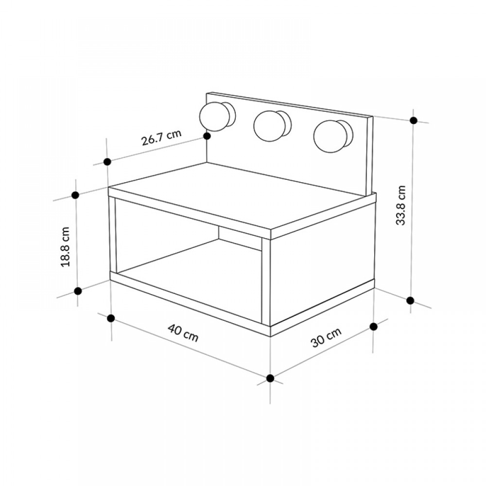 Κομοδίνο επιτοίχιο Treo Megapap με LED χρώμα sapphire oak 40x30x33,8εκ.