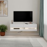 Έπιπλο τηλεόρασης επιτοίχιο Moon Megapap με LED χρώμα λευκό 120x33,8x30εκ.