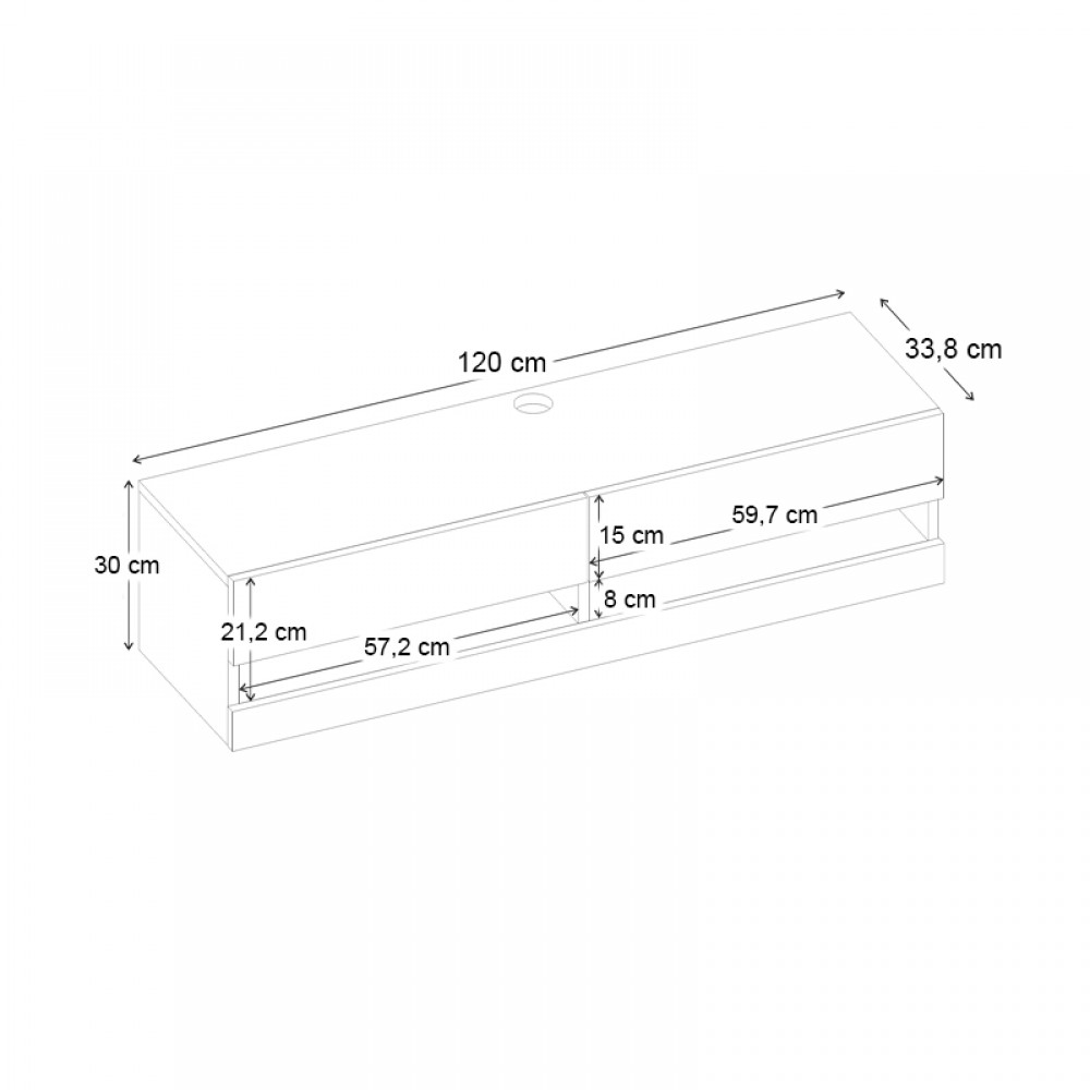Έπιπλο τηλεόρασης επιτοίχιο Moon Megapap με LED χρώμα λευκό 120x33,8x30εκ.