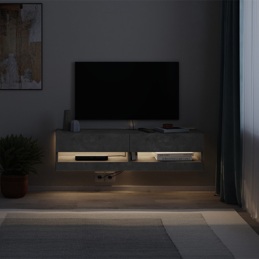 Έπιπλο τηλεόρασης επιτοίχιο Moon Megapap με LED χρώμα γκρι ρετρό 120x33,8x30εκ.