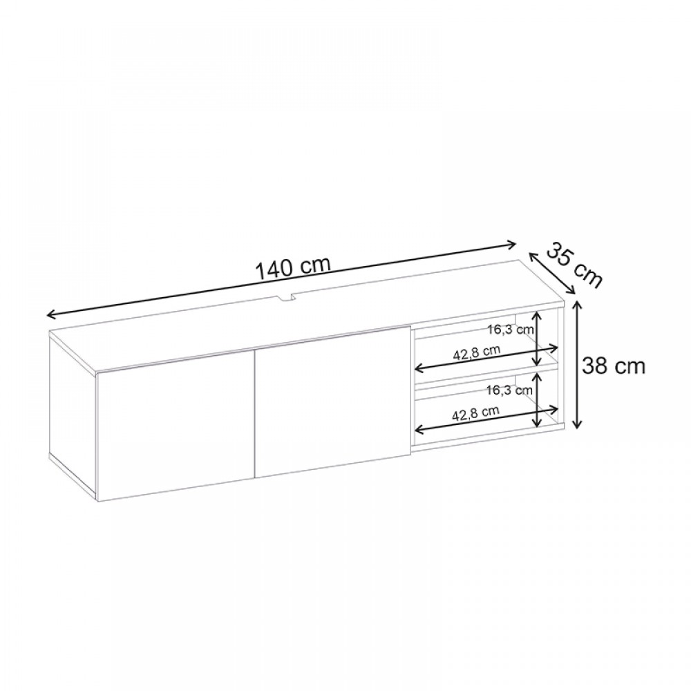 Έπιπλο τηλεόρασης επιτοίχιο Conrad Megapap χρώμα travertine 140x35x38εκ.