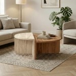 Τραπεζάκι σαλονιού Aloeva Megapap χρώμα καρυδί Ud - travertine Ø90x37εκ.