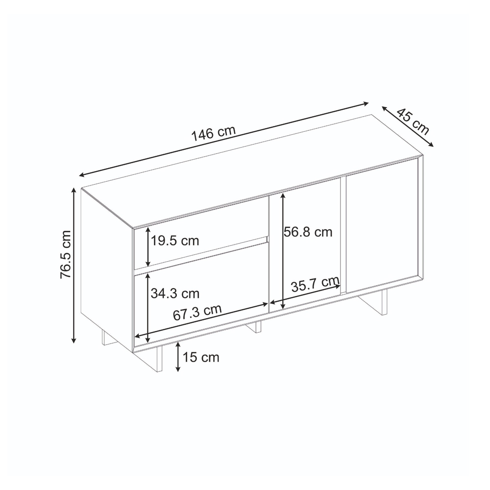 Μπουφές Capri Megapap χρώμα καρυδί milano 146x45x76,5εκ.