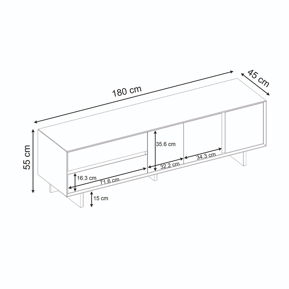 Έπιπλο τηλεόρασης Capri Megapap χρώμα καρυδί milano 180x45x55εκ.