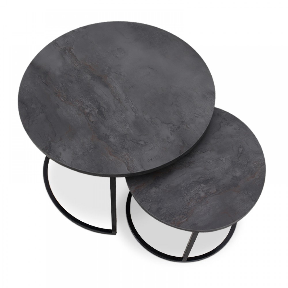 Τραπεζάκι σαλονιού σετ 2 τμχ Gary Megapap Mdf - μεταλλικό χρώμα σκούρο γκρι σκυροδέματος 65x65x44εκ.