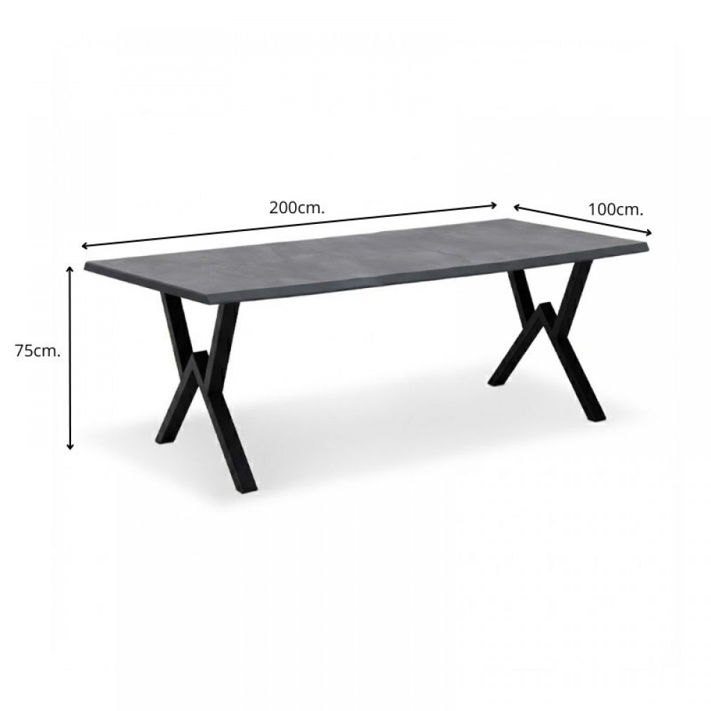 Τραπέζι Walter Megapap Mdf - μεταλλικό χρώμα σκούρο γκρι σκυροδέματος 200x100x75εκ.