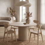 Τραπέζι Hazar Megapap Mdf χρώμα travertine - sandstone Ø119,5x76εκ.