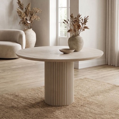Τραπέζι Hazar Megapap Mdf χρώμα travertine - sandstone Ø119,5x76εκ.