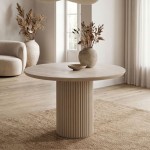 Τραπέζι Hazar Megapap Mdf χρώμα travertine - sandstone Ø100,5x76εκ.