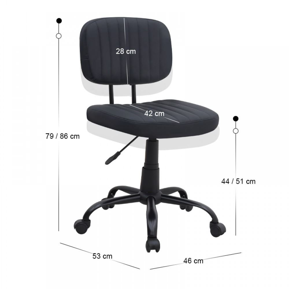 Καρέκλα γραφείου Romano Megapap από τεχνόδερμα χρώμα μαύρο 46x53x79/86εκ.