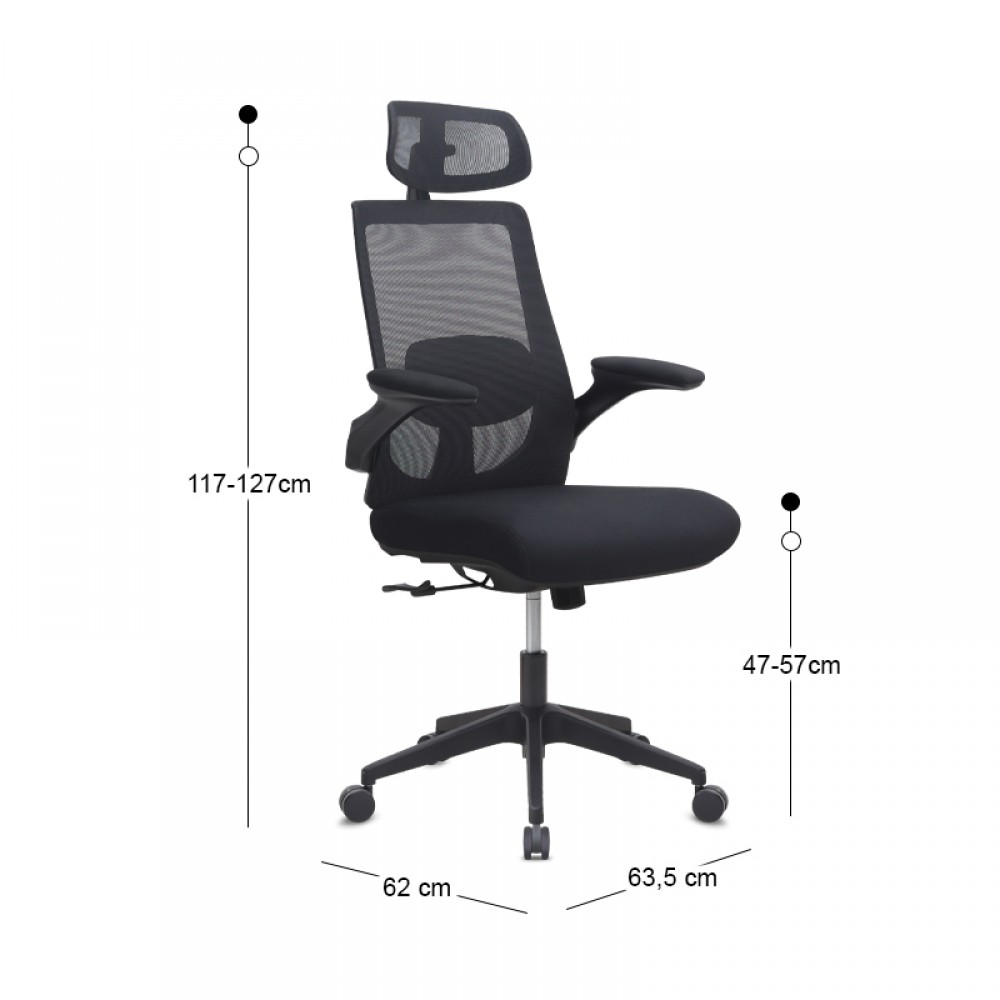 Καρέκλα γραφείου διευθυντική Belora Megapap με ύφασμα Mesh χρώμα μαύρο 63,5x62x117/127εκ.